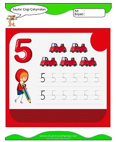 5 Rakamı Çizgi Çalışmaları Çalışma Sayfaları